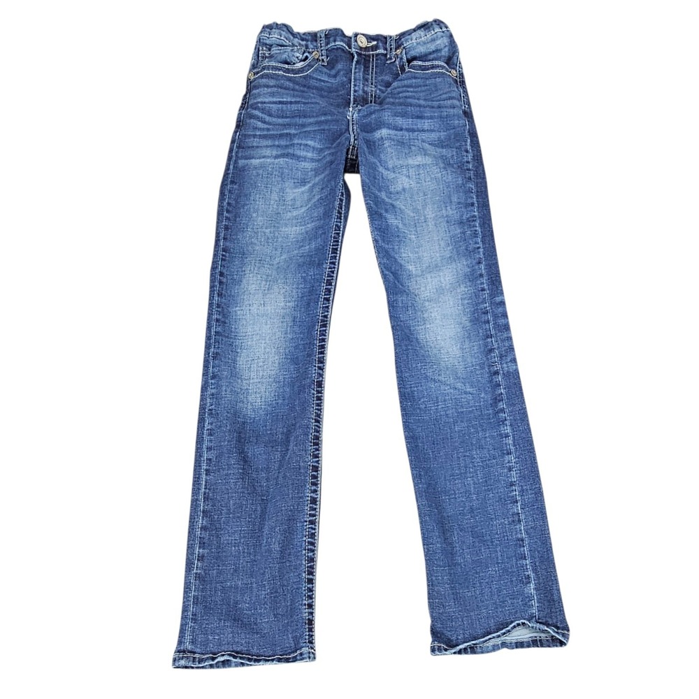 Buckle BKE Conner Jeans Boys Sz 16 Straight Leg Adjustable Waist Whiskered Denim